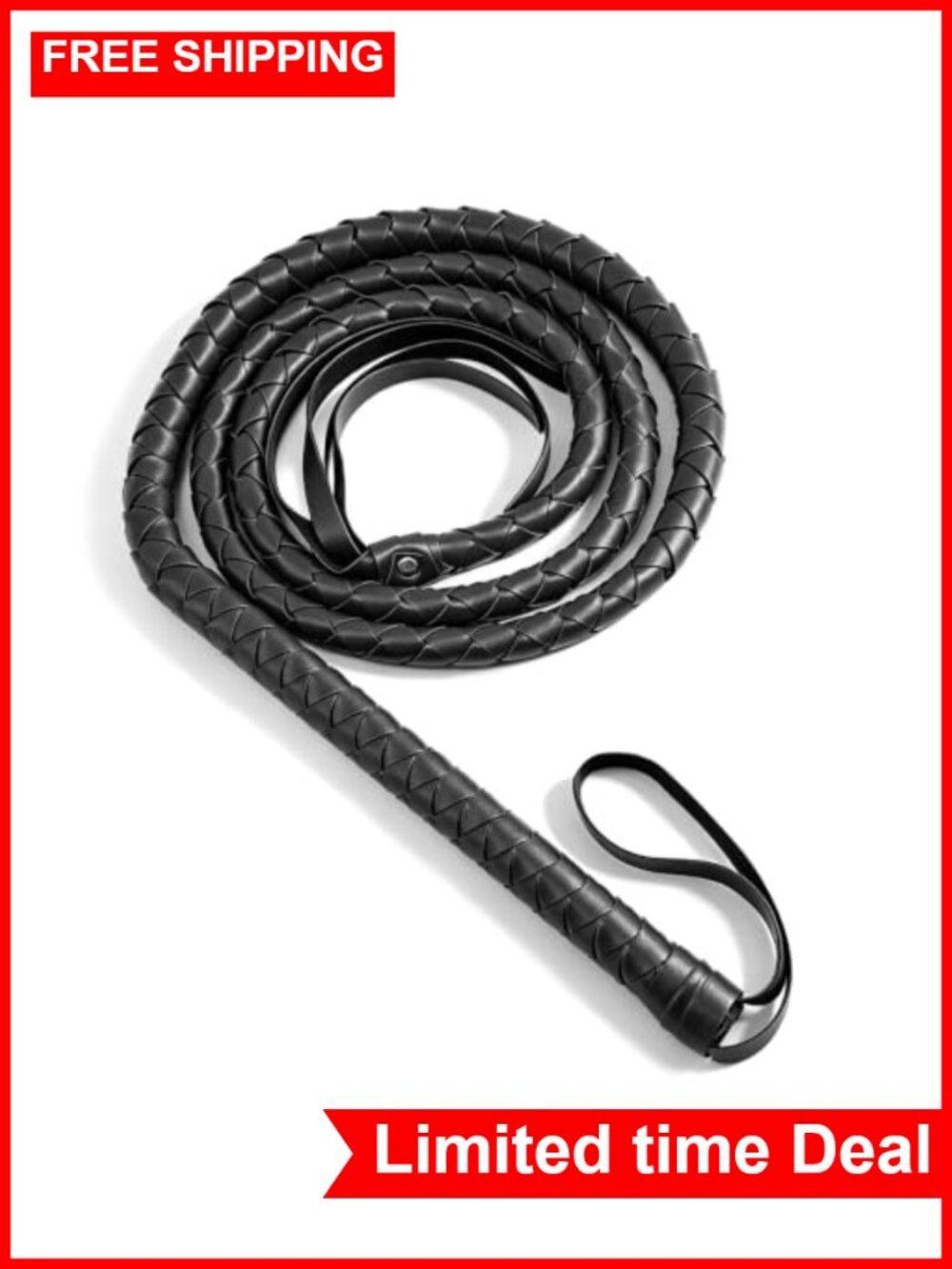 PU Faux Leather 6.5-Foot Halloween Costume Whip Prop Black